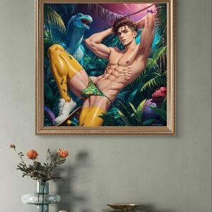 Vibrant Art Print with Yellow Accents 8x8 Canvas Unframed‎